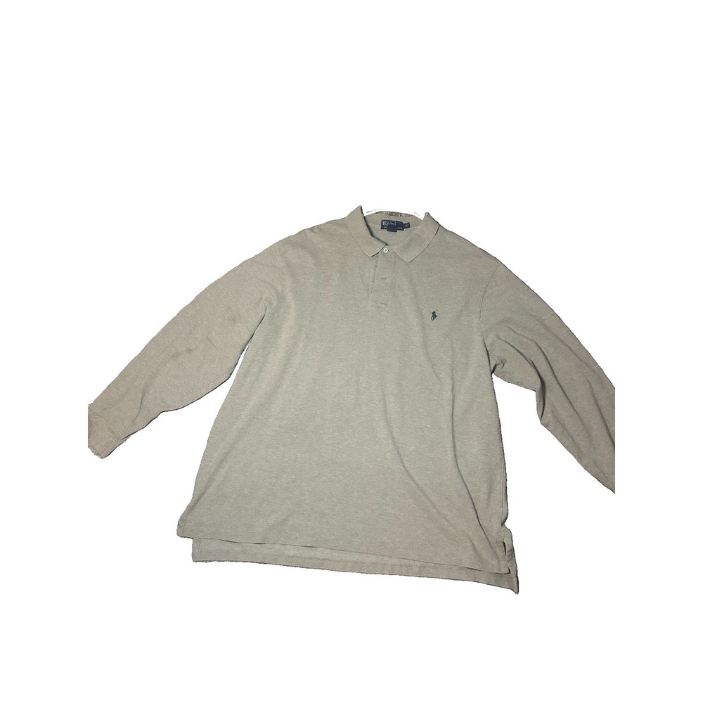 Polo by Ralph Lauren Men's 2XLT Big & Tall Gray Solid Polo Long Sleeve Logo